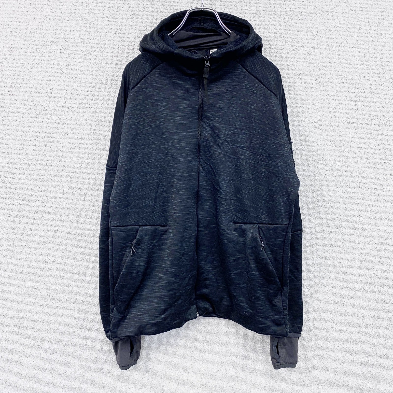 adidas　アディダス　フルジップスウェットパーカー/フーディー　黒　ブラック　古着