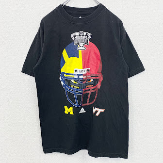 adidas　アディダス　半袖プリントデザインTシャツ　ミシガンホッケー　シュガーボウル　黒　ブラック　Mサイズ　古着