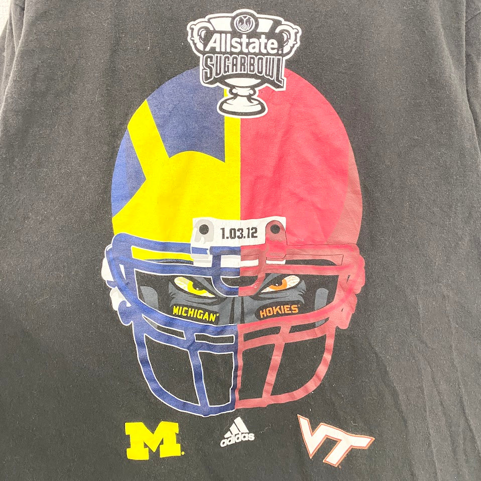 adidas　アディダス　半袖プリントデザインTシャツ　ミシガンホッケー　シュガーボウル　黒　ブラック　Mサイズ　古着