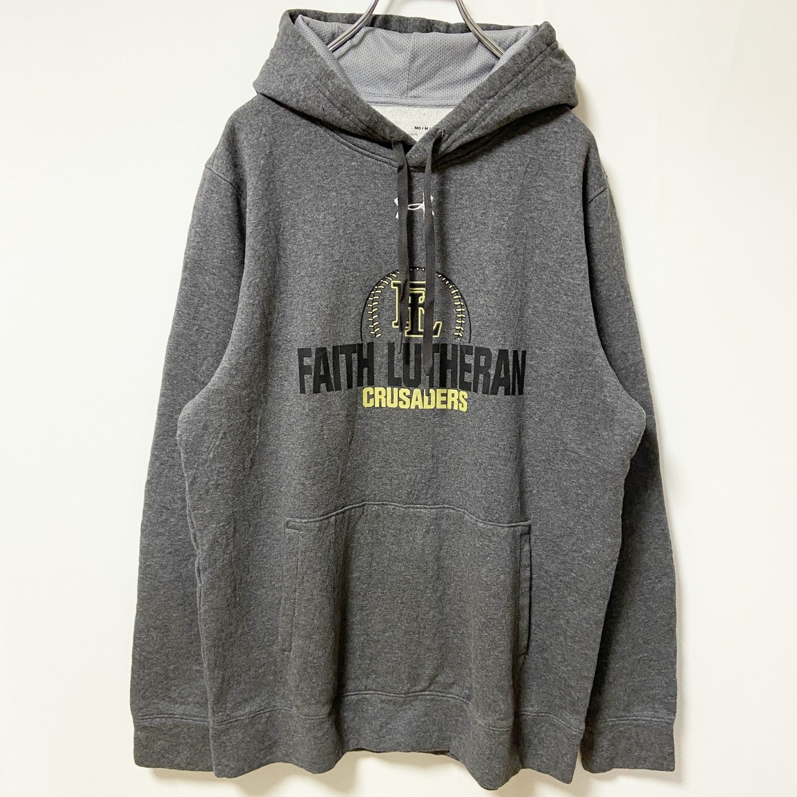 UNDER ARMOUR アンダーアーマー　長袖ロゴプリントパーカー　フード付き　スウェット　グレー　灰色　Mサイズ　古着