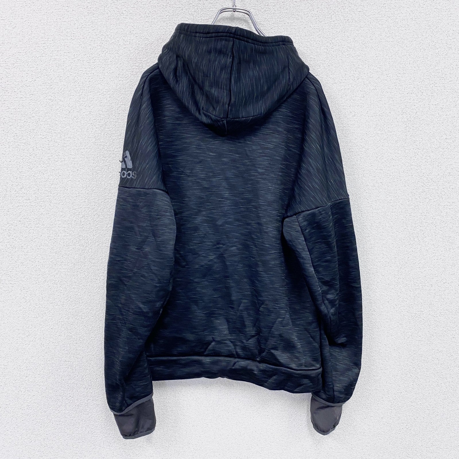 adidas　アディダス　フルジップスウェットパーカー/フーディー　黒　ブラック　古着