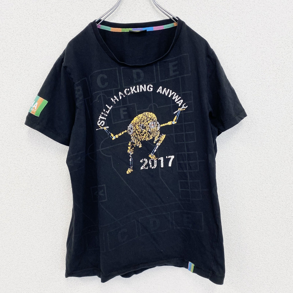 CYBER　半袖プリントキャラクターTシャツ　暗号学的ハッシュ関数　アーチプリント　両面プリント　黒　ブラック　Lサイズ　古着