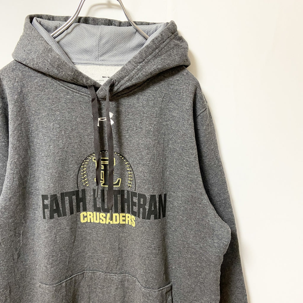 UNDER ARMOUR アンダーアーマー　長袖ロゴプリントパーカー　フード付き　スウェット　グレー　灰色　Mサイズ　古着