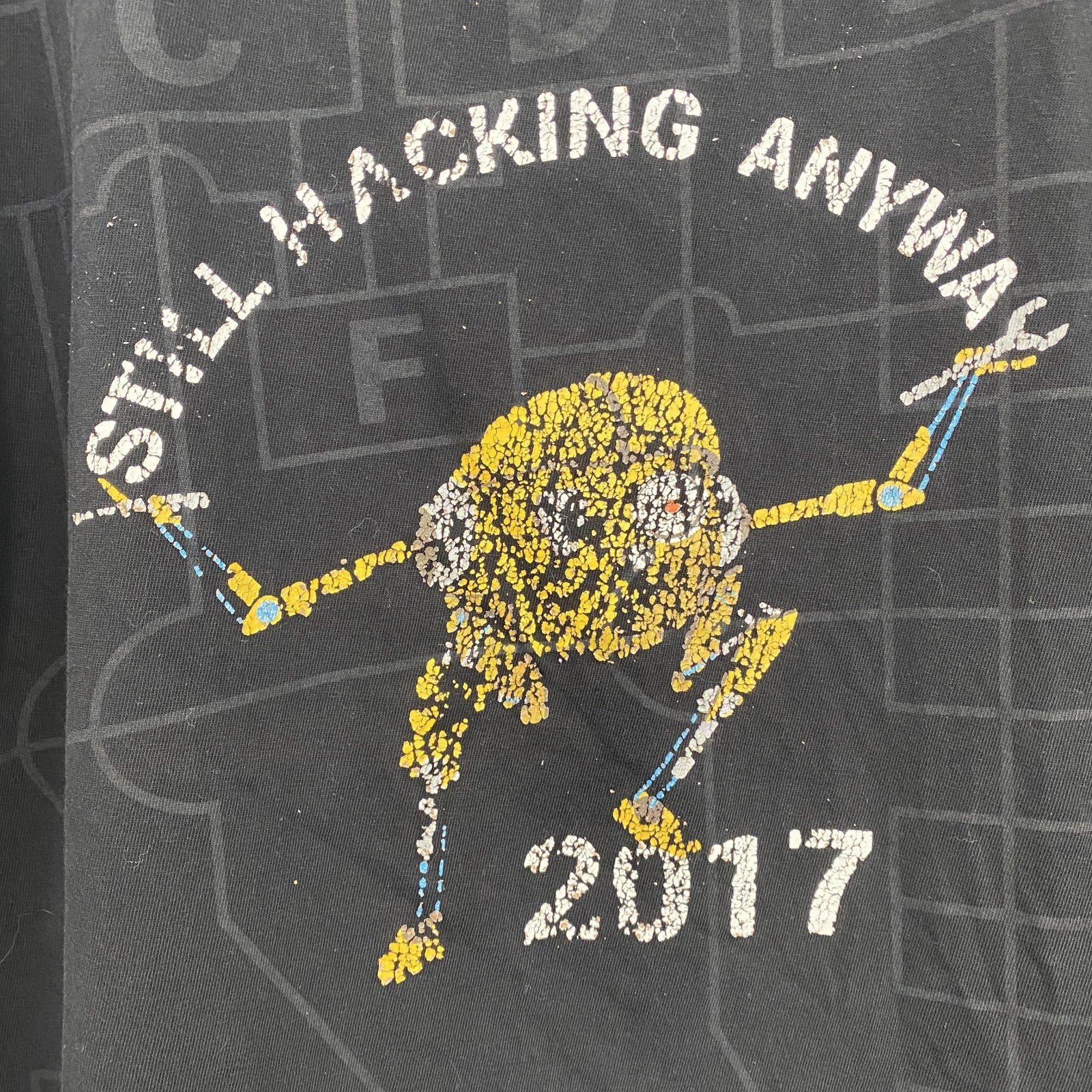 CYBER　半袖プリントキャラクターTシャツ　暗号学的ハッシュ関数　アーチプリント　両面プリント　黒　ブラック　Lサイズ　古着