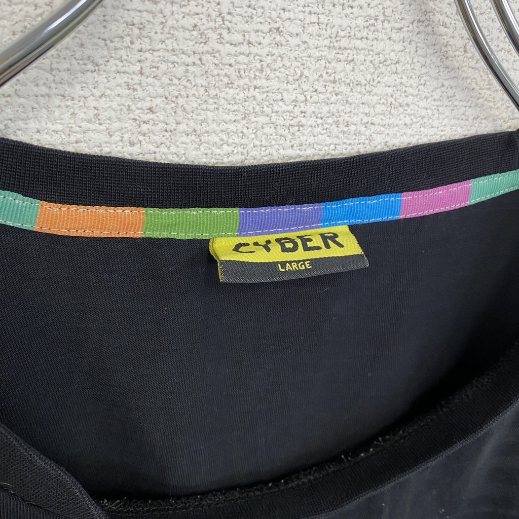 CYBER　半袖プリントキャラクターTシャツ　暗号学的ハッシュ関数　アーチプリント　両面プリント　黒　ブラック　Lサイズ　古着