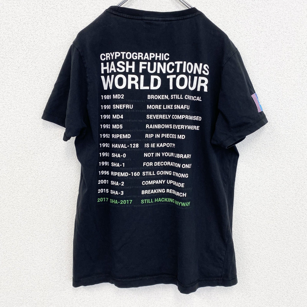 CYBER　半袖プリントキャラクターTシャツ　暗号学的ハッシュ関数　アーチプリント　両面プリント　黒　ブラック　Lサイズ　古着