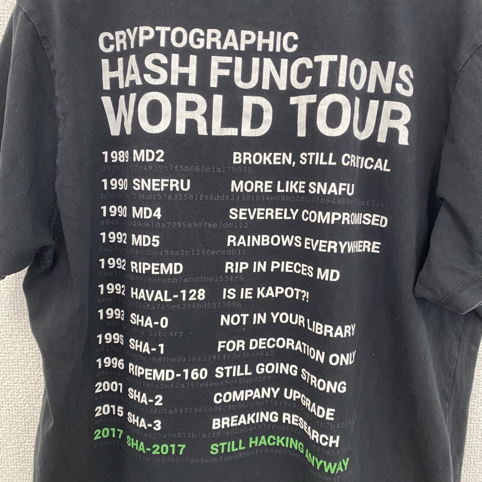 CYBER　半袖プリントキャラクターTシャツ　暗号学的ハッシュ関数　アーチプリント　両面プリント　黒　ブラック　Lサイズ　古着
