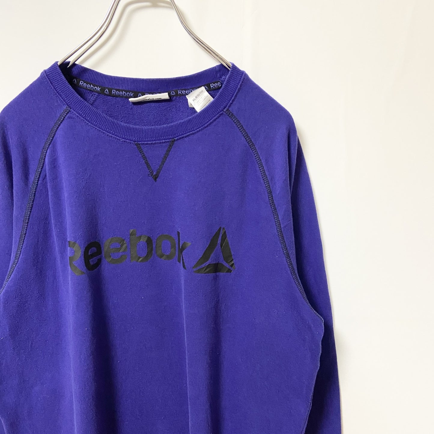 古着 used　Reebok リーボック　長袖ロゴプリントスウェット　トレーナー　ラグラン　青　ブルー　秋冬服　XLサイズ