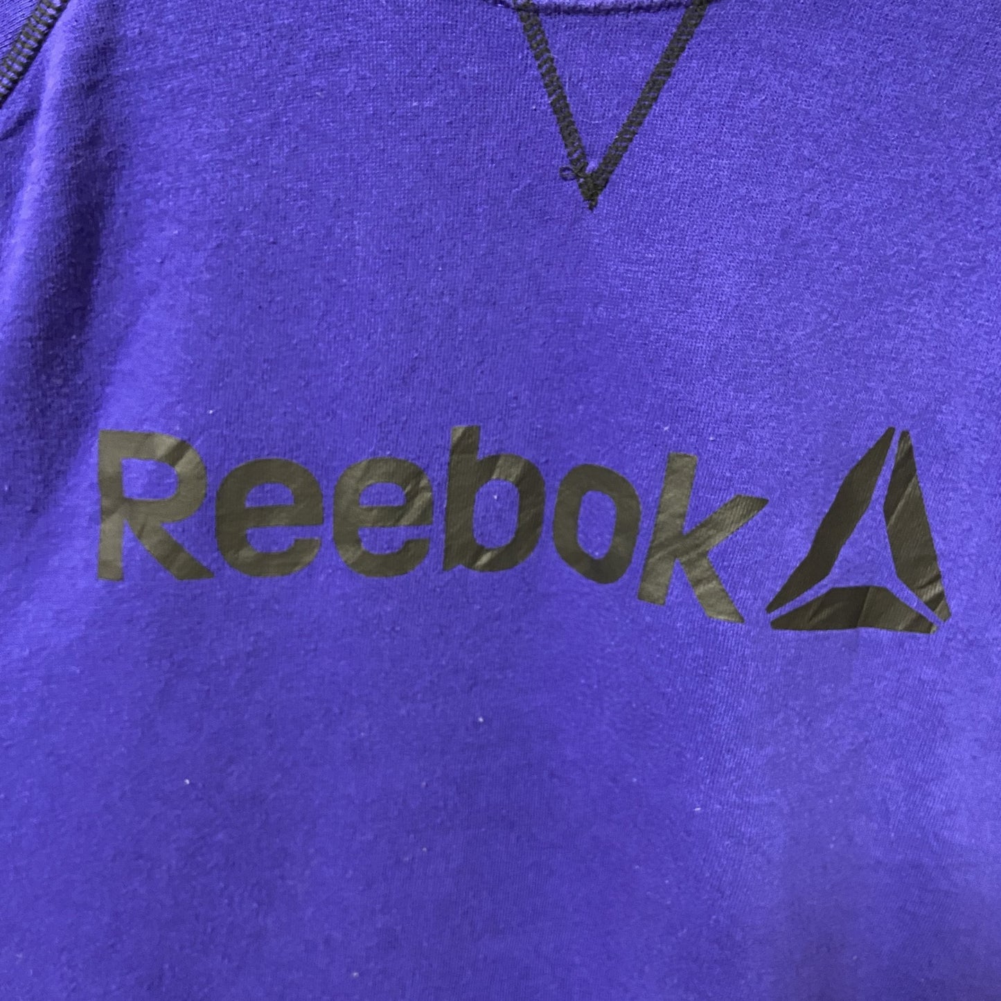 古着 used　Reebok リーボック　長袖ロゴプリントスウェット　トレーナー　ラグラン　青　ブルー　秋冬服　XLサイズ