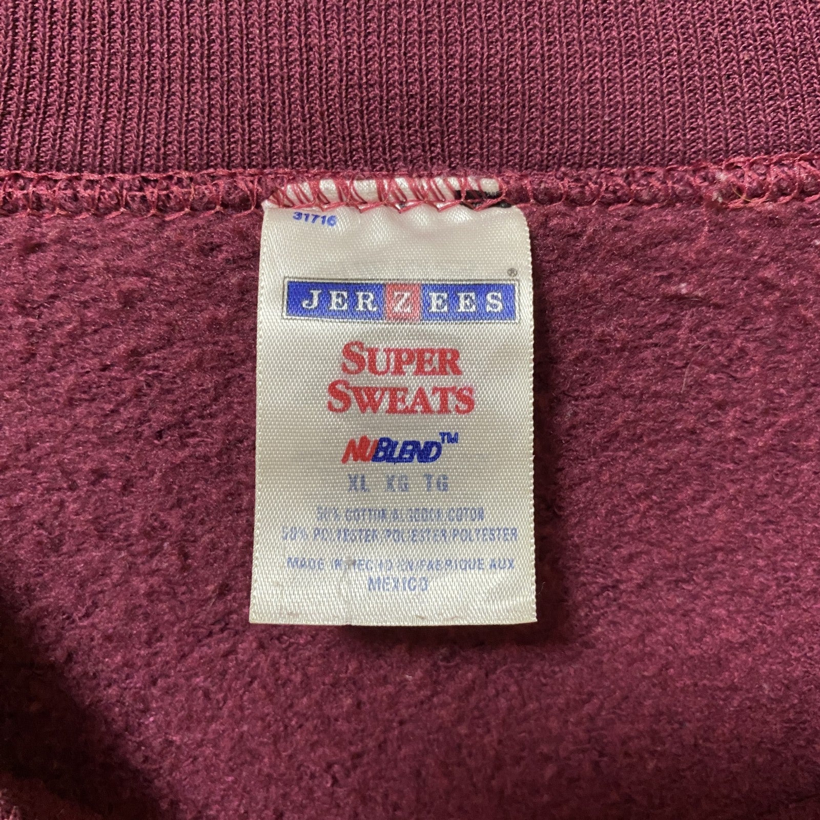JERZEES ジャージーズ　長袖スクールワッペン刺繍スウェット　トレーナー　ワインレッド　えんじ色　XLサイズ　古着