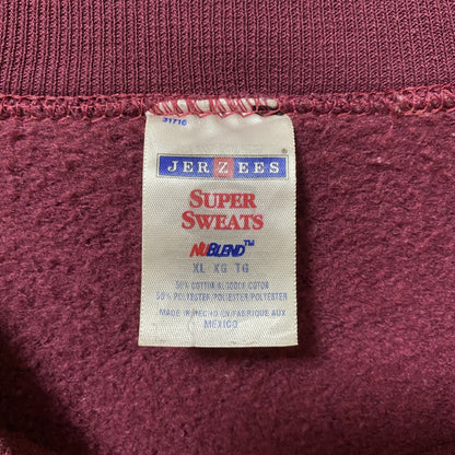 古着 used　JERZEES　長袖ワッペン刺繍スウェット　トレーナー　ワインレッド　秋冬服　ビッグシルエット　XLサイズ