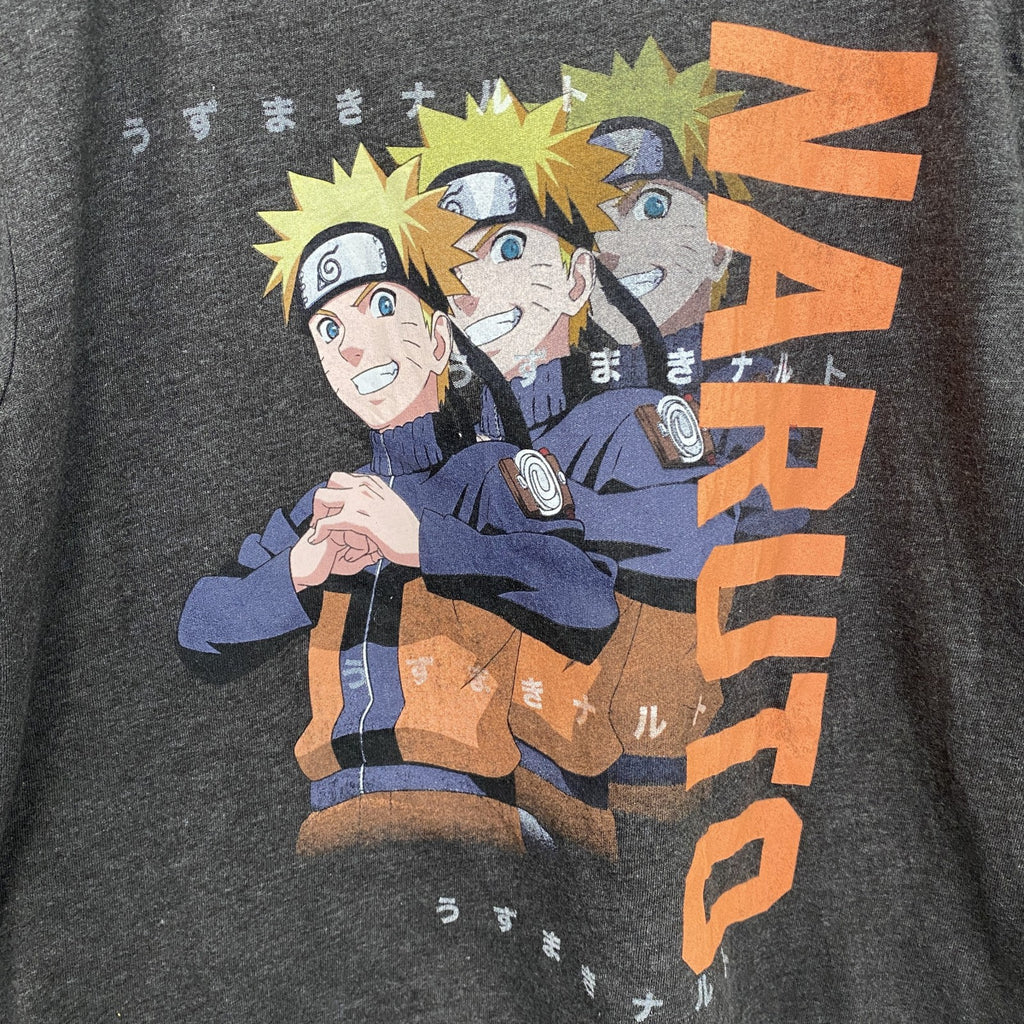 半袖アニメプリントTシャツ　ナルト　キャラクター　チャコールグレー　クルーネック　レトロデザイン　Lサイズ　古着