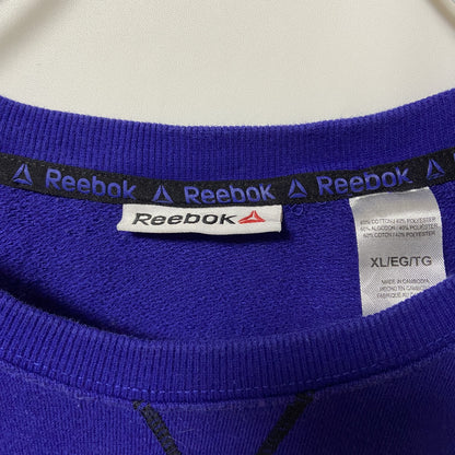 古着 used　Reebok リーボック　長袖ロゴプリントスウェット　トレーナー　ラグラン　青　ブルー　秋冬服　XLサイズ