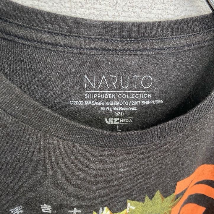 半袖アニメプリントTシャツ　ナルト　キャラクター　チャコールグレー　クルーネック　レトロデザイン　Lサイズ　古着