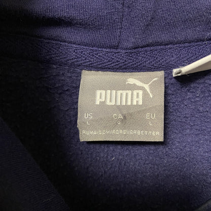 古着 used　puma プーマ　長袖パーカー　フード付きスウェット　プルオーバー　ワンポイントロゴ　ネイビー　Lサイズ