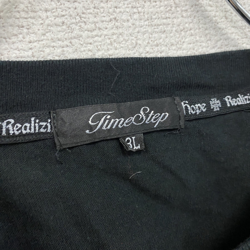 Time Step　長袖Tシャツ/ロンT　Y2K　ドクロ　ロザリオ　両面プリント　黒　ブラック　3Lサイズ　古着