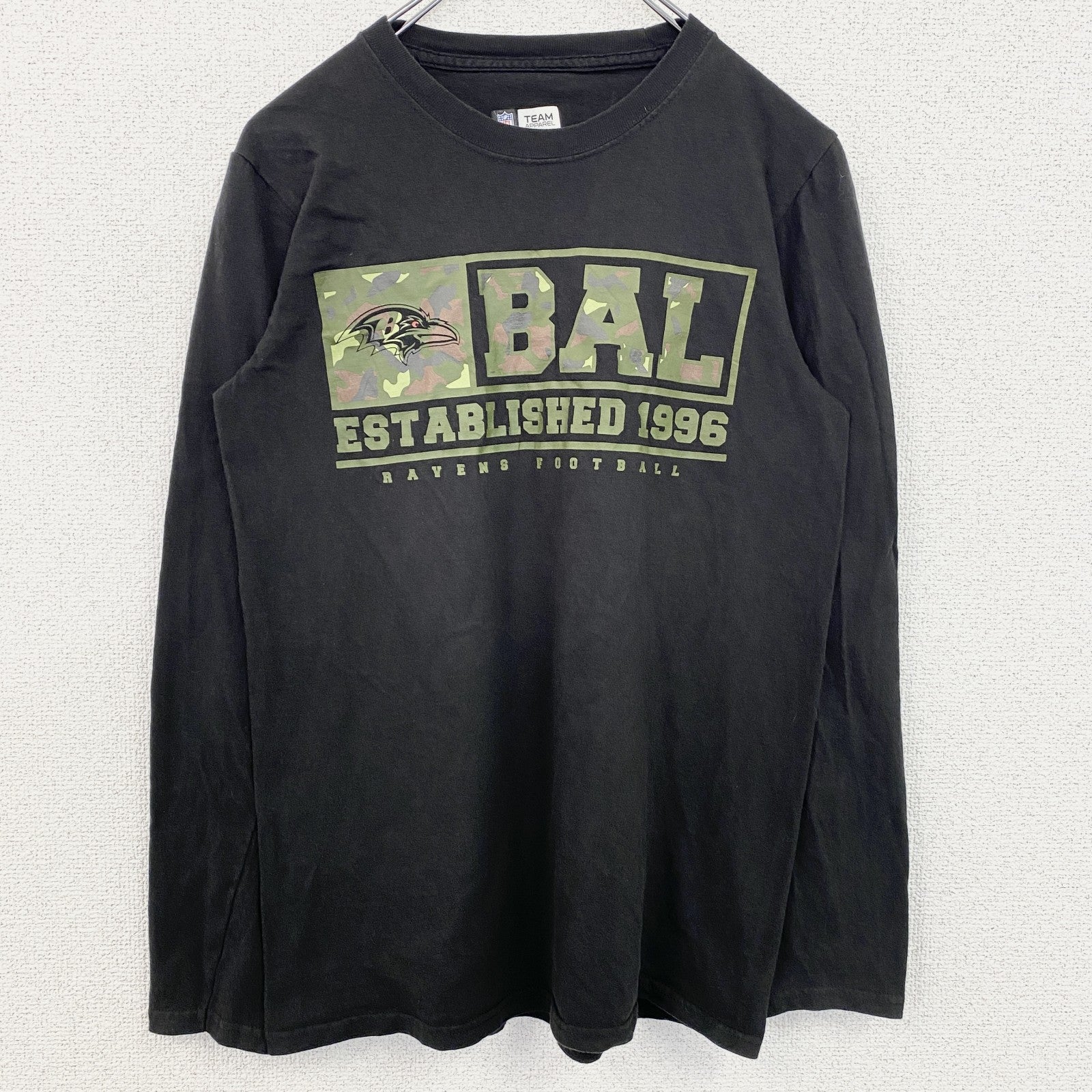 NFL　TEAM APPAREL　レイブンズ　長袖プリントTシャツ　ロンT　フットボール　黒　ブラック　Sサイズ　古着