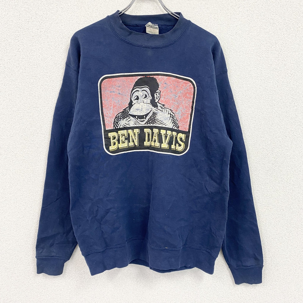 ～90s　ONEITA　オニータ　BEN DAVIS　ベンデイビス　スウェット/トレーナー　デカロゴ　ヴィンテージ　紺　ネイビー　Lサイズ　古着