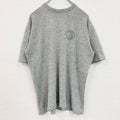 半袖プリントTシャツ　レトロデザイン　クルーネック 　ワンポイントロゴ　両面プリント　ニット生地　霜降りグレー　　古着
