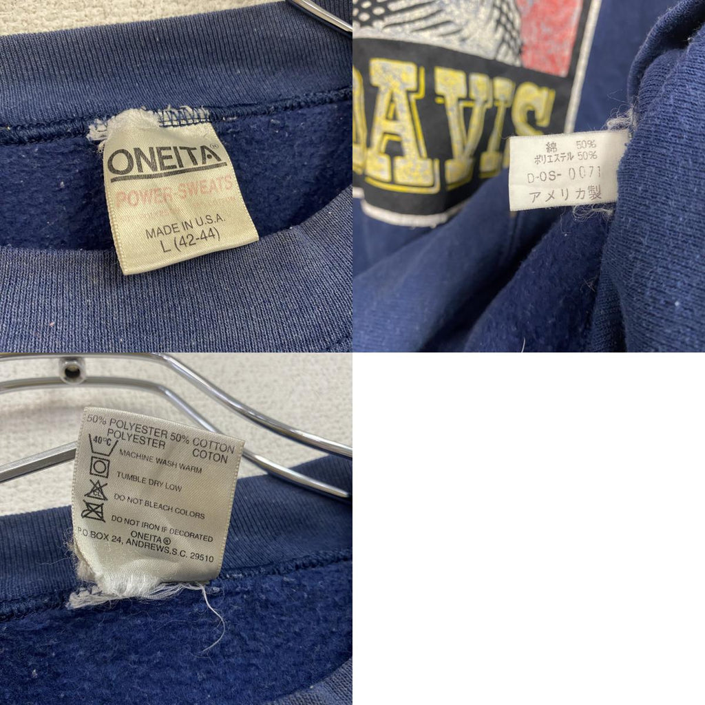 ～90s　ONEITA　オニータ　BEN DAVIS　ベンデイビス　スウェット/トレーナー　デカロゴ　ヴィンテージ　紺　ネイビー　Lサイズ　古着
