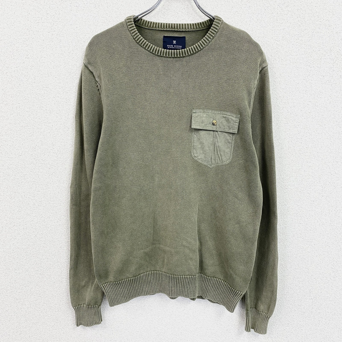 ROARK REVIVAL　ロアークリバイバル　コットンニットセーター　カーキ　Sサイズ　古着