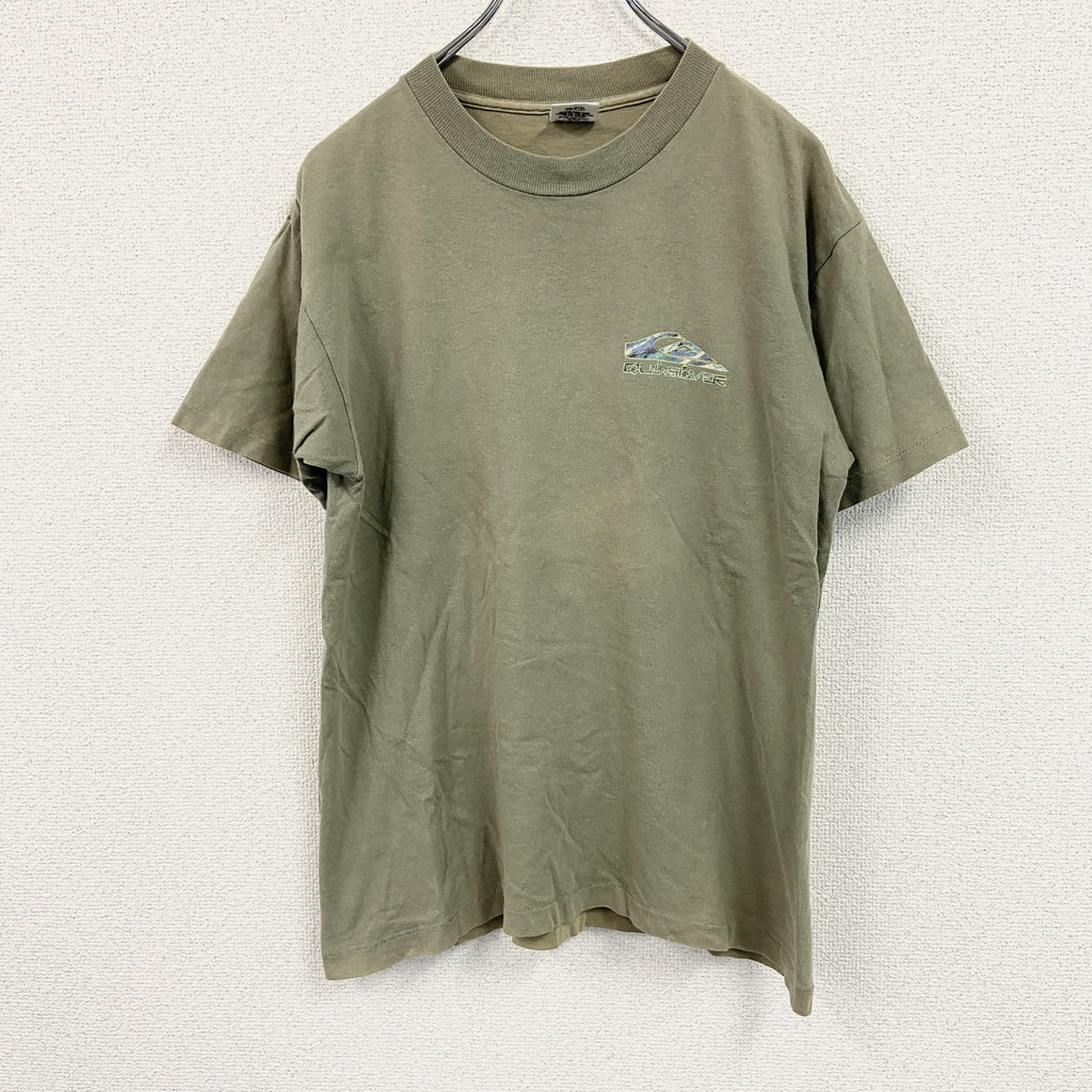 90s　QUICKSILVER　クイックシルバー　半袖プリントTシャツ　USA製　シングルステッチ　カーキ　Sサイズ　古着