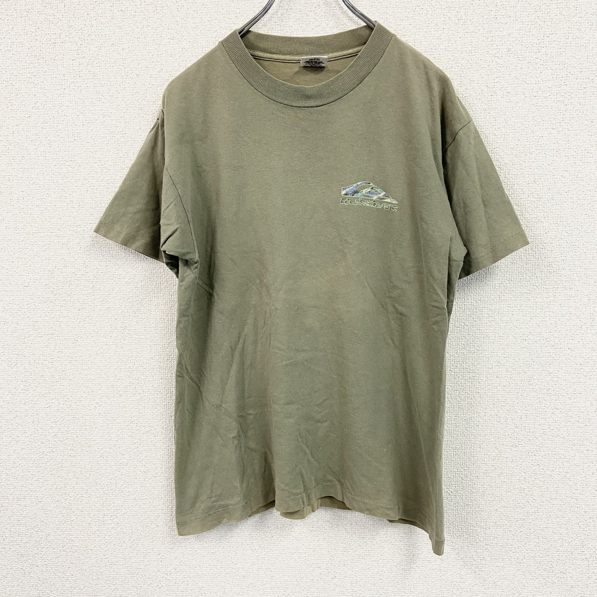 90s　QUICKSILVER　クイックシルバー　半袖プリントTシャツ　USA製　シングルステッチ　カーキ　Sサイズ　古着
