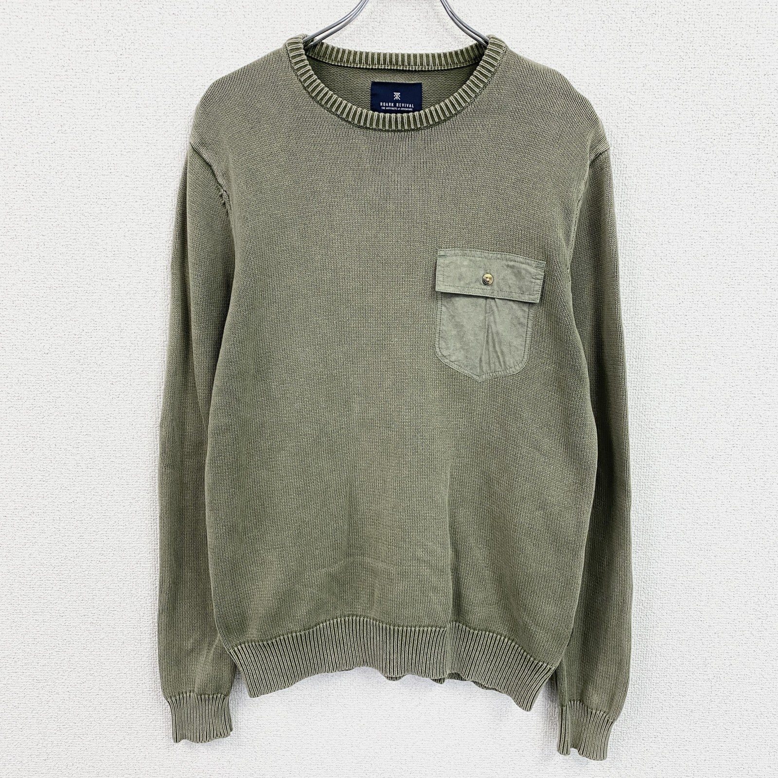 ROARK REVIVAL　ロアークリバイバル　コットンニットセーター　カーキ　Sサイズ　古着