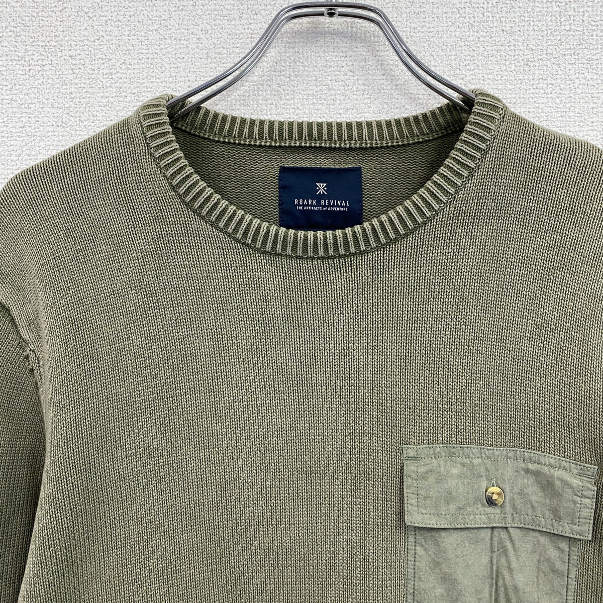ROARK REVIVAL　ロアークリバイバル　コットンニットセーター　カーキ　Sサイズ　古着