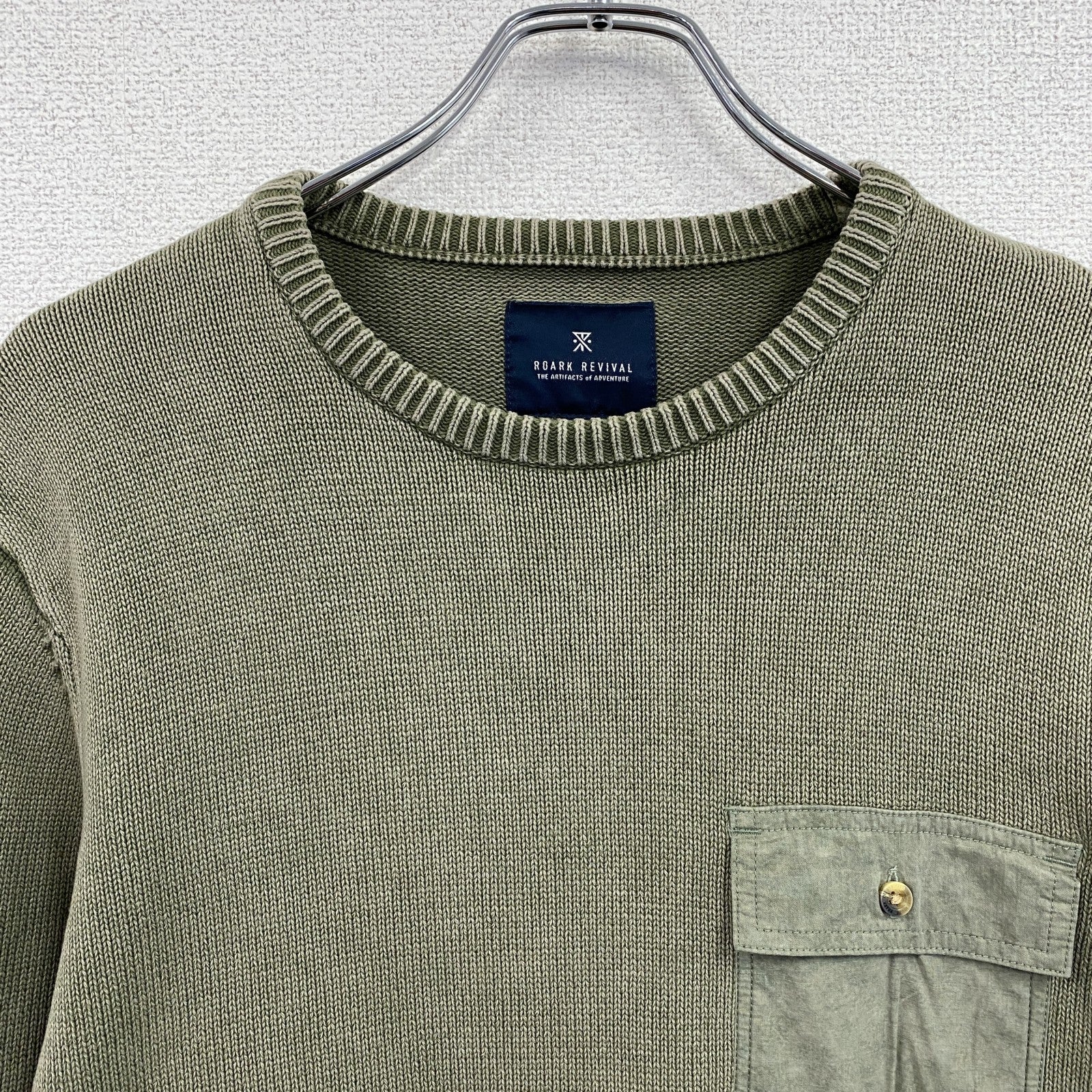 ROARK REVIVAL　ロアークリバイバル　コットンニットセーター　カーキ　Sサイズ　古着