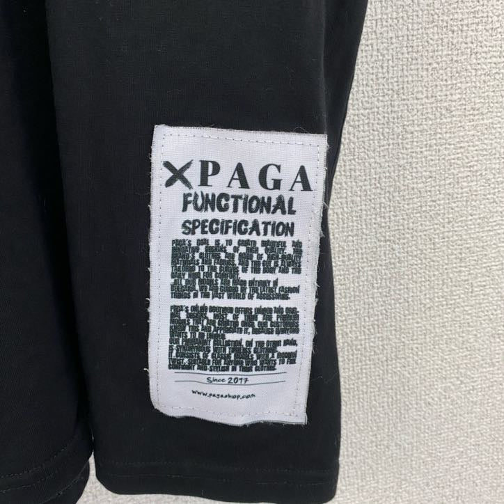 半袖プリントTシャツ　PAGA　スタンドカラー　黒　ブラック　クルーネック　レトロデザイン　Lサイズ　古着