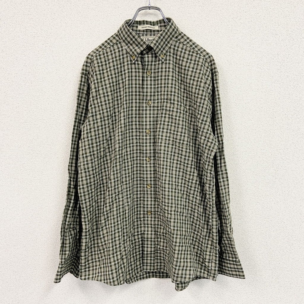 00s　L.L.Bean　エルエルビーン　長袖ボタンダウンシャツ　チェック柄　緑　グリーン　Mサイズ メンズ コットン 古着