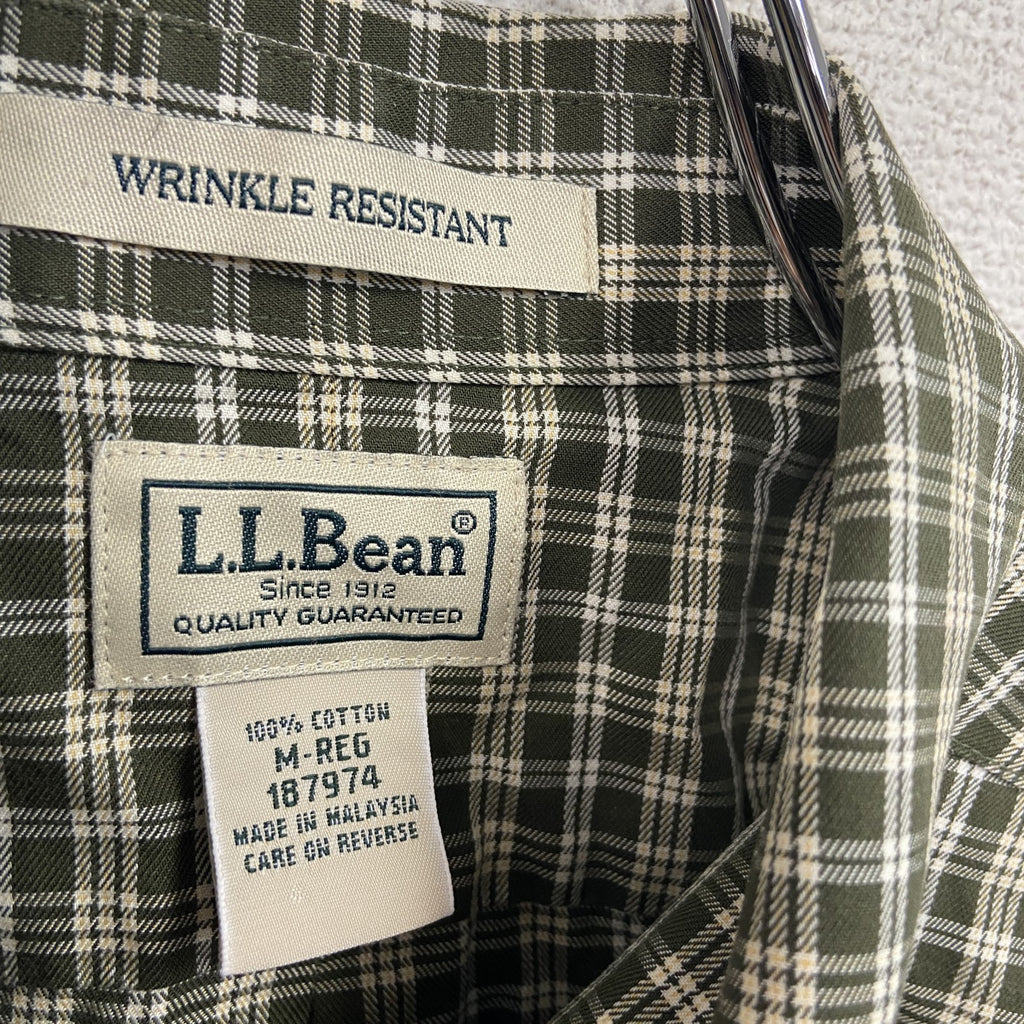00s　L.L.Bean　エルエルビーン　長袖ボタンダウンシャツ　チェック柄　緑　グリーン　Mサイズ メンズ コットン 古着