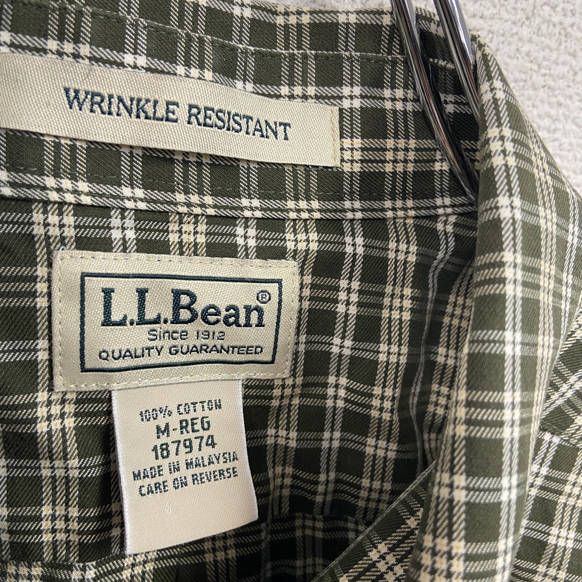 00s　L.L.Bean　エルエルビーン　長袖ボタンダウンシャツ　チェック柄　緑　グリーン　Mサイズ メンズ コットン 古着
