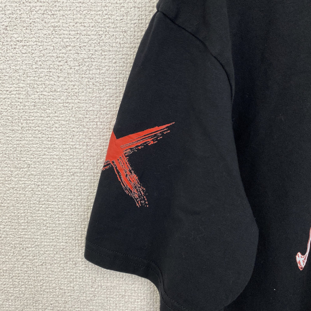 半袖プリントTシャツ　PAGA　スタンドカラー　黒　ブラック　クルーネック　レトロデザイン　Lサイズ　古着
