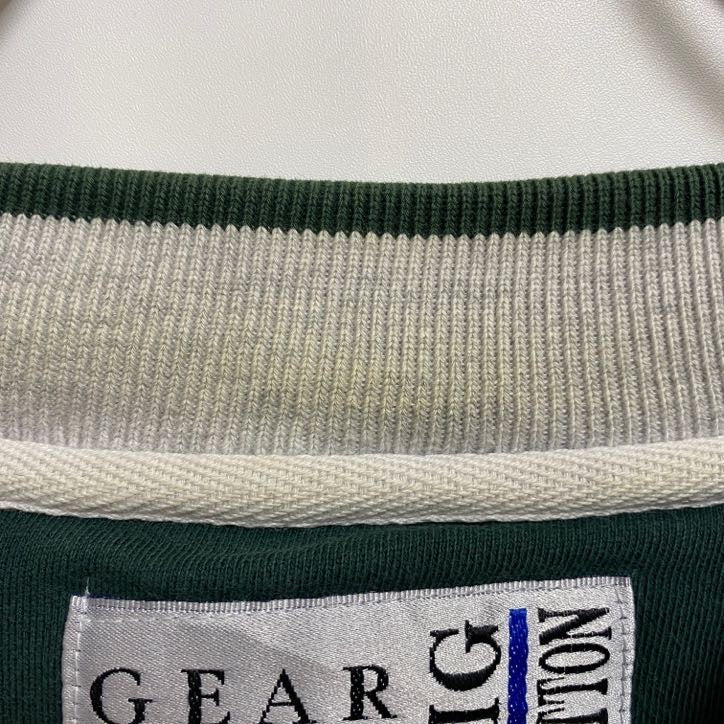 古着 used　GEARFORSPORTS　長袖ロゴプリントスウェット　トレーナー　クルーネック　緑　ビッグシルエット　XLサイズ