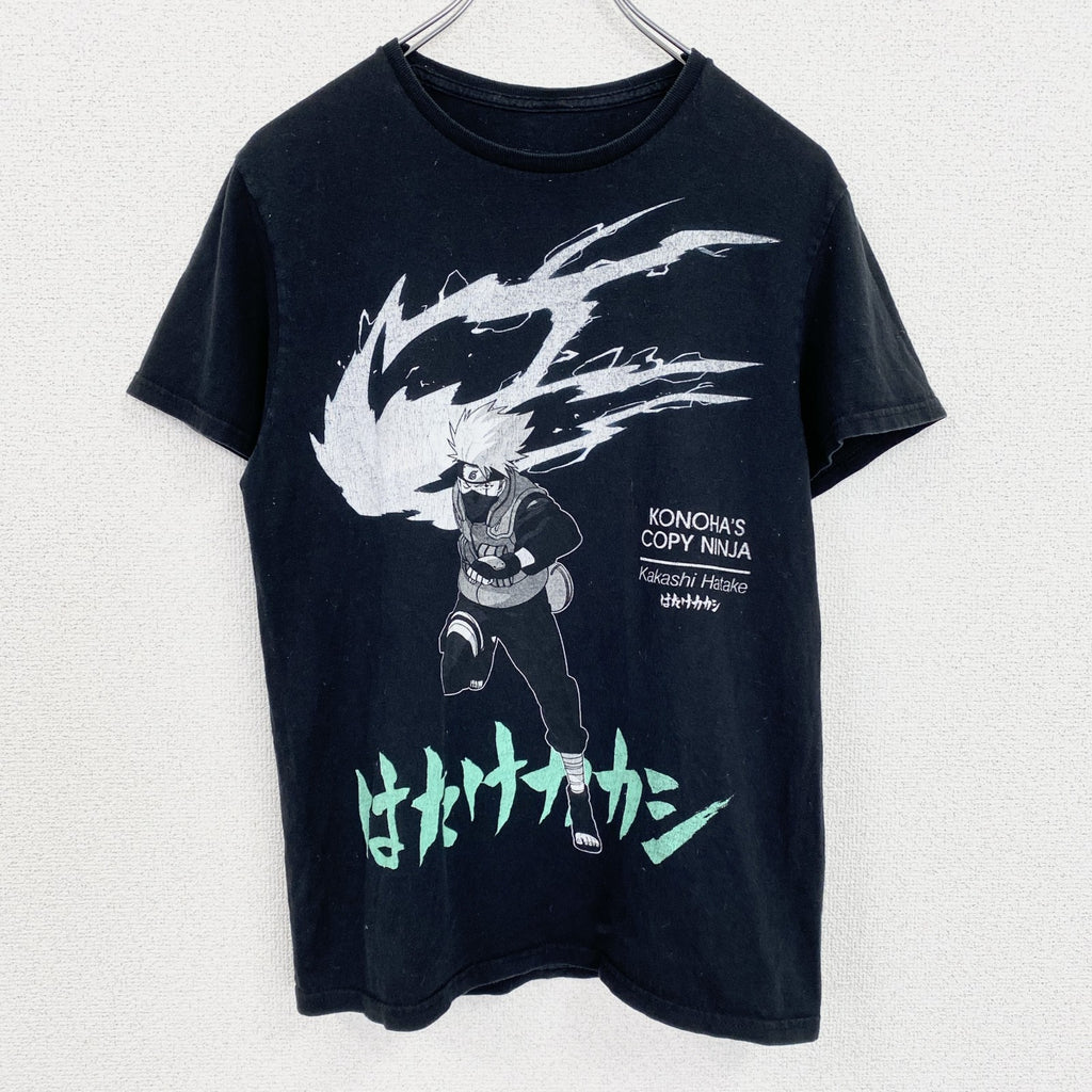 半袖アニメプリントTシャツ　ナルト　はたけカカシ　黒　ブラック　クルーネック　レトロデザイン　Sサイズ　古着