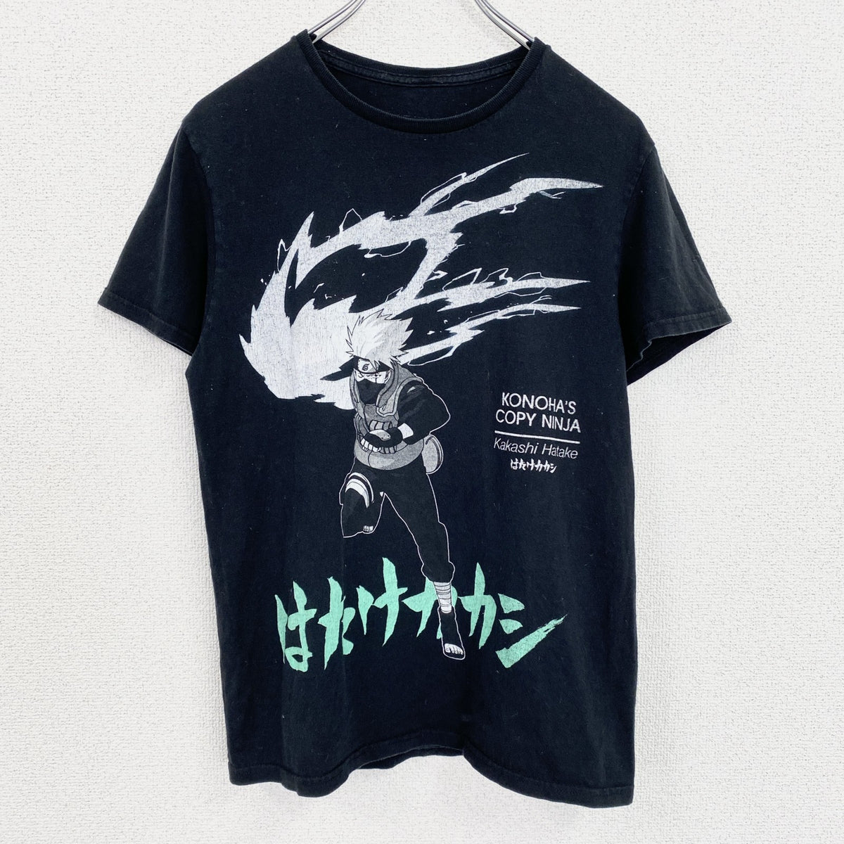 半袖アニメプリントTシャツ　ナルト　はたけカカシ　黒　ブラック　クルーネック　レトロデザイン　Sサイズ　古着