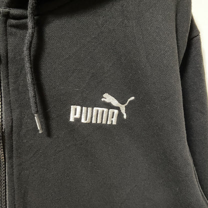 古着 used　puma プーマ　長袖ロゴプリントパーカー　フード付き　ジップアップスウェット　プルオーバー　黒　Lサイズ