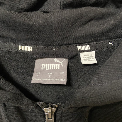 古着 used　puma プーマ　長袖ロゴプリントパーカー　フード付き　ジップアップスウェット　プルオーバー　黒　Lサイズ