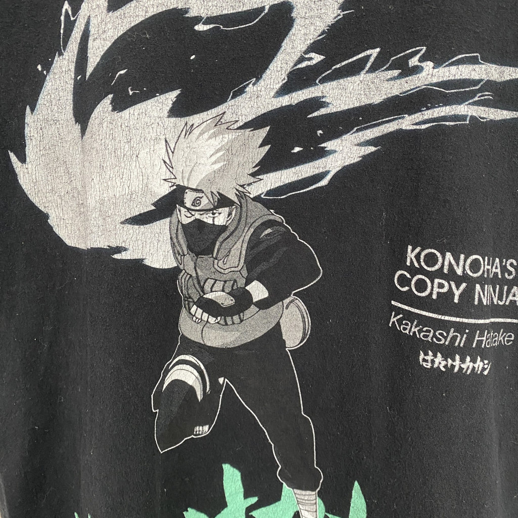 半袖アニメプリントTシャツ　ナルト　はたけカカシ　黒　ブラック　クルーネック　レトロデザイン　Sサイズ　古着