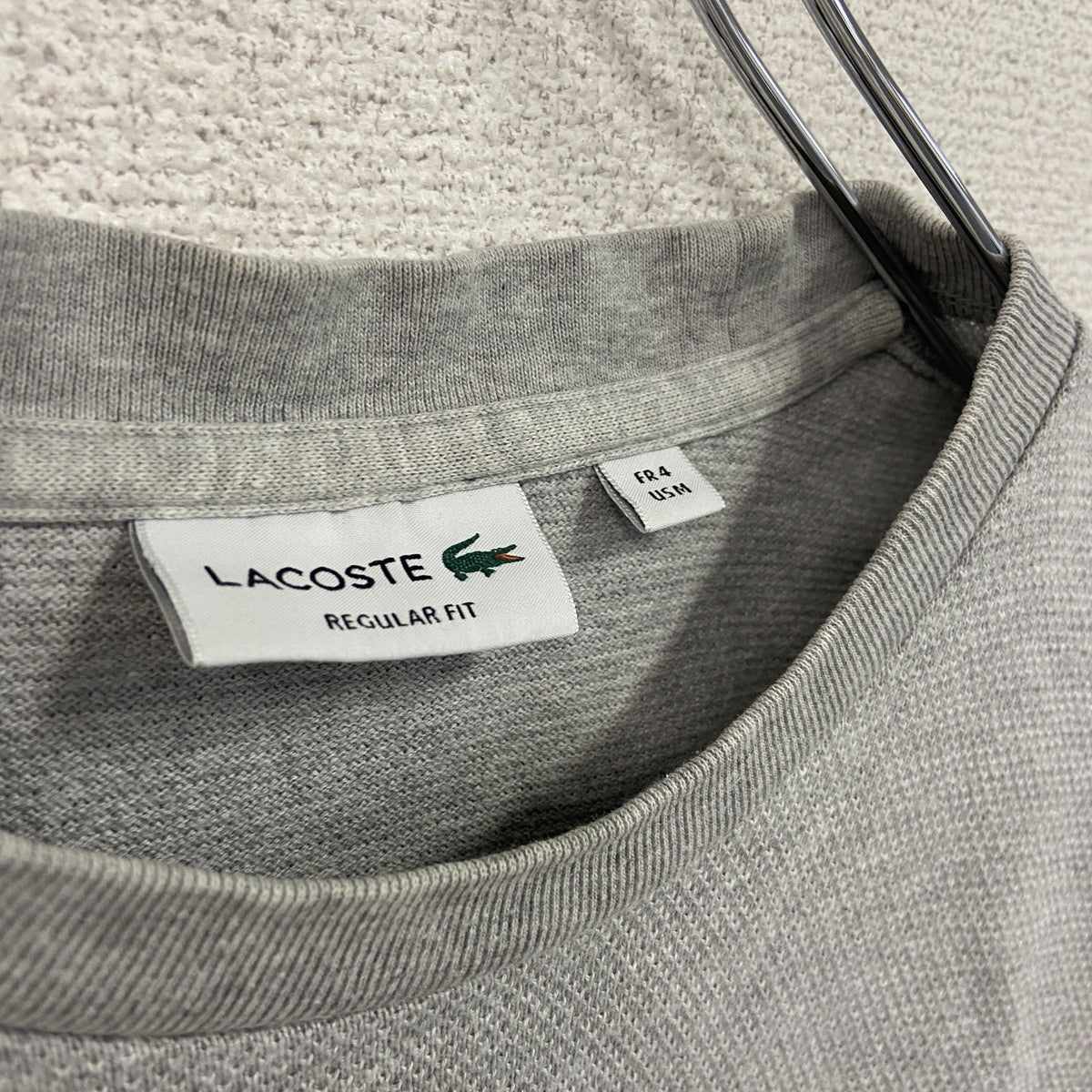 LACOSTE　ラコステ　半袖Tシャツ　ワンポイントロゴ　ワッフル生地　灰色　グレー　Mサイズ　古着