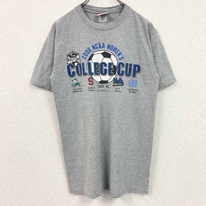 90s　00s　Champion　半袖プリントTシャツ　サッカー　カレッジカップ　グレー　灰色　ヴィンテージ　Mサイズ　古着