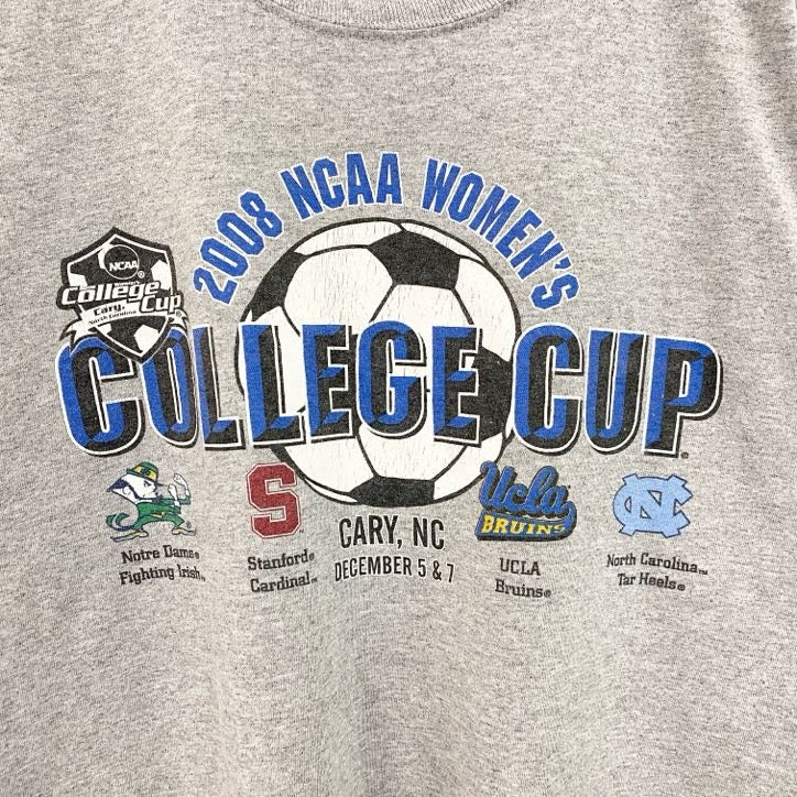 90s　00s　Champion　半袖プリントTシャツ　サッカー　カレッジカップ　グレー　灰色　ヴィンテージ　Mサイズ　古着