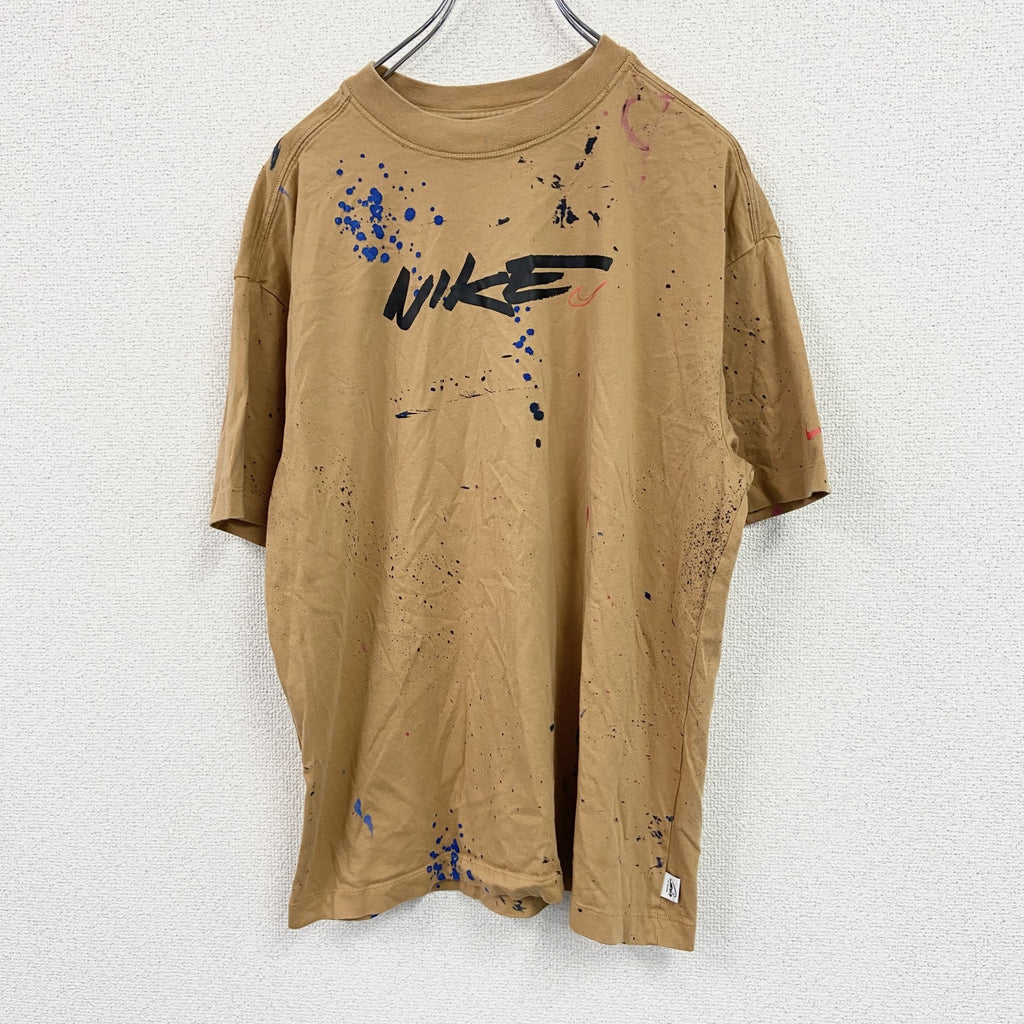 NIKE　ナイキ　半袖プリントTシャツ　ペインティングデザイン　からし色　Sサイズ　古着