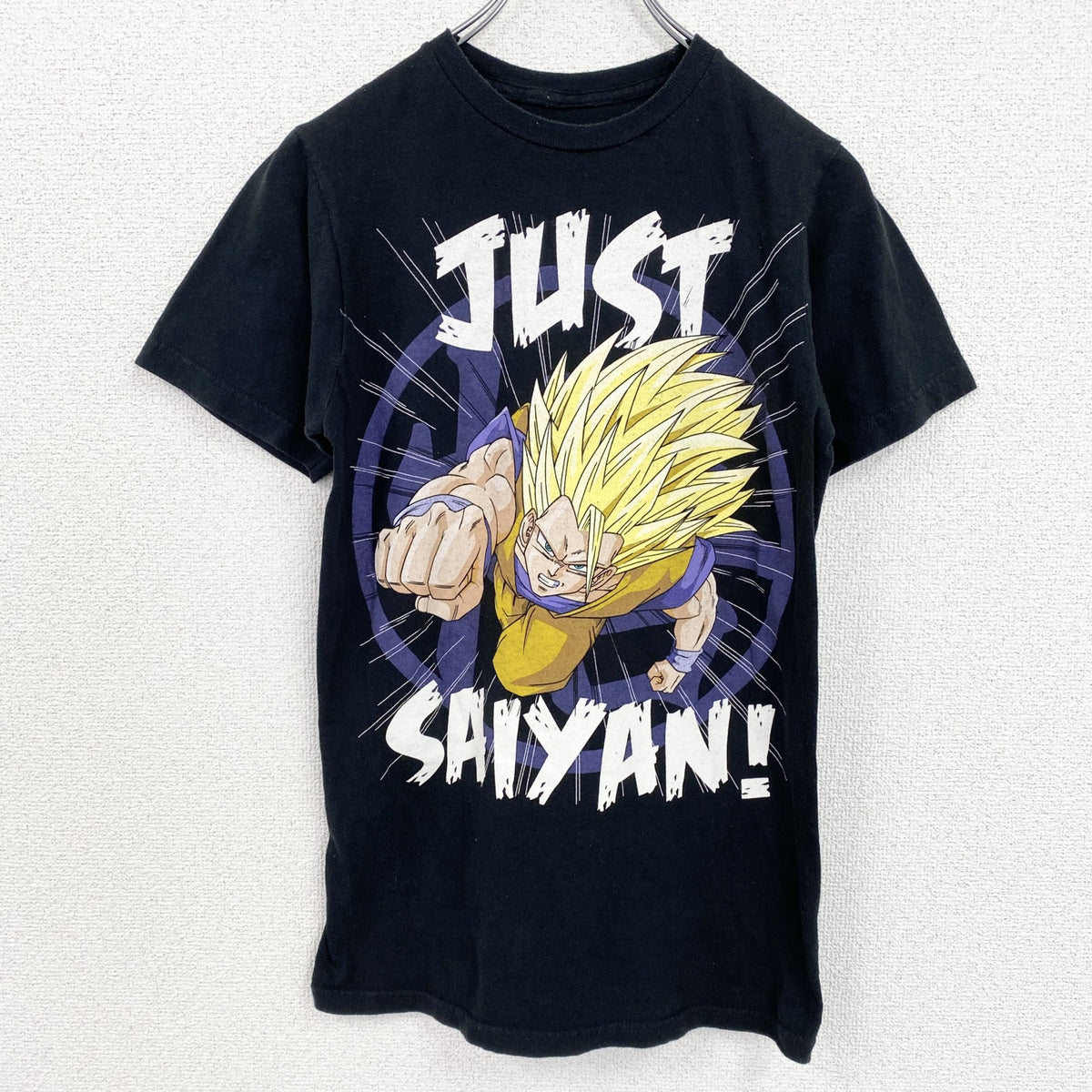 半袖アニメプリントTシャツ　スーパーサイヤ人3　黒　ブラック　クルーネック　レトロデザイン　XSサイズ　古着
