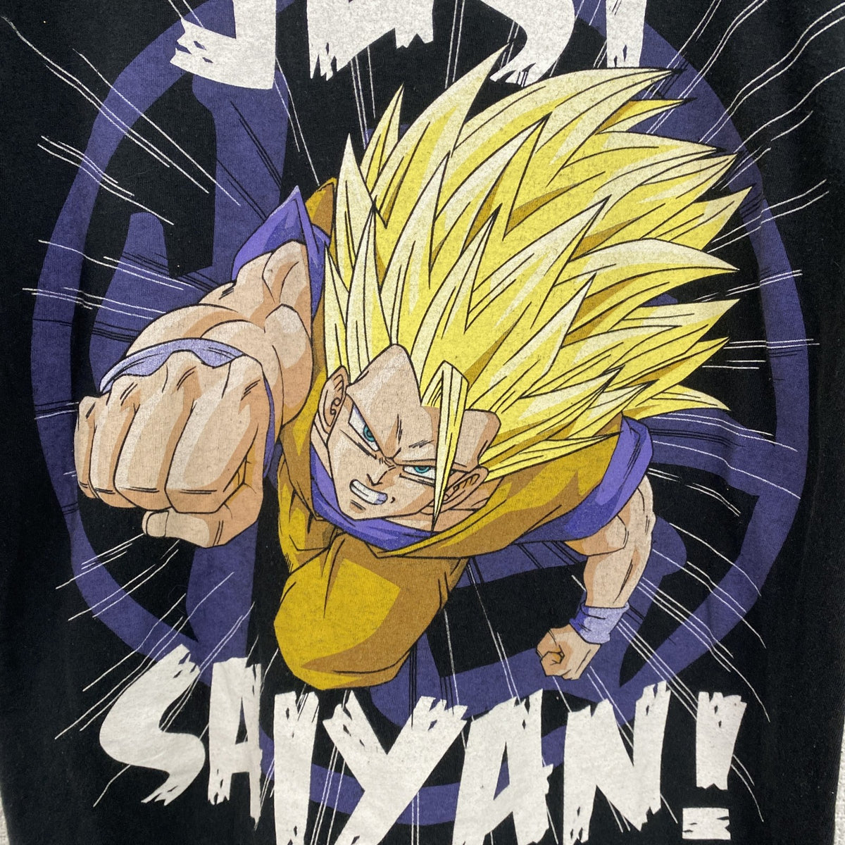 半袖アニメプリントTシャツ　スーパーサイヤ人3　黒　ブラック　クルーネック　レトロデザイン　XSサイズ　古着