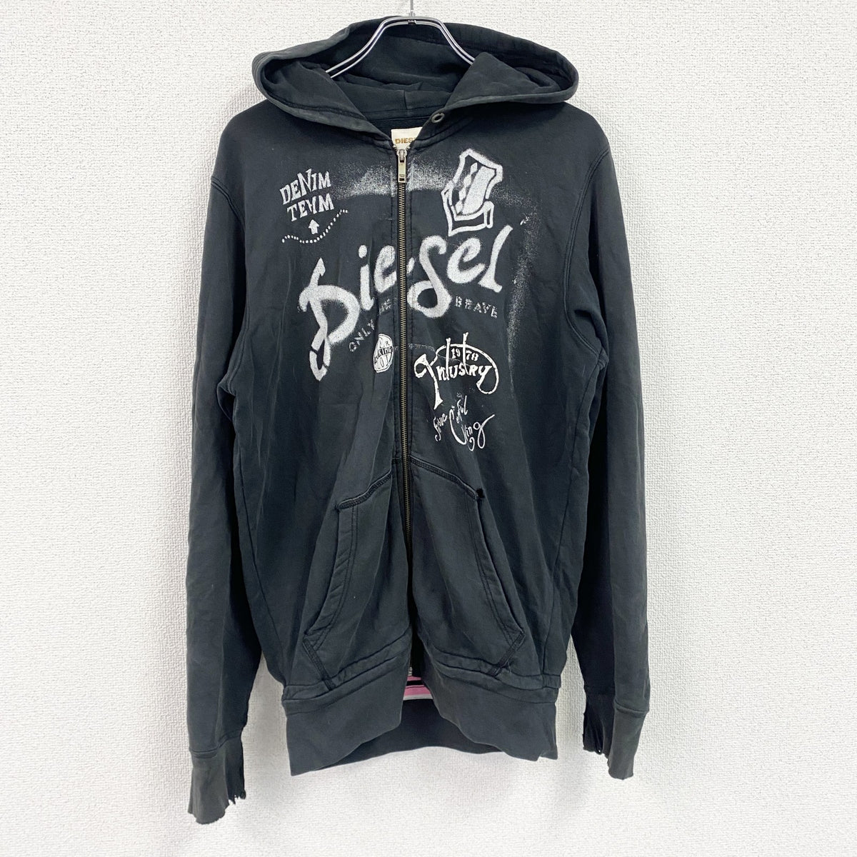 DIESEL　ディーゼル　フルジップスウェットパーカー/フーディー　黒　ブラック　Lサイズ　古着