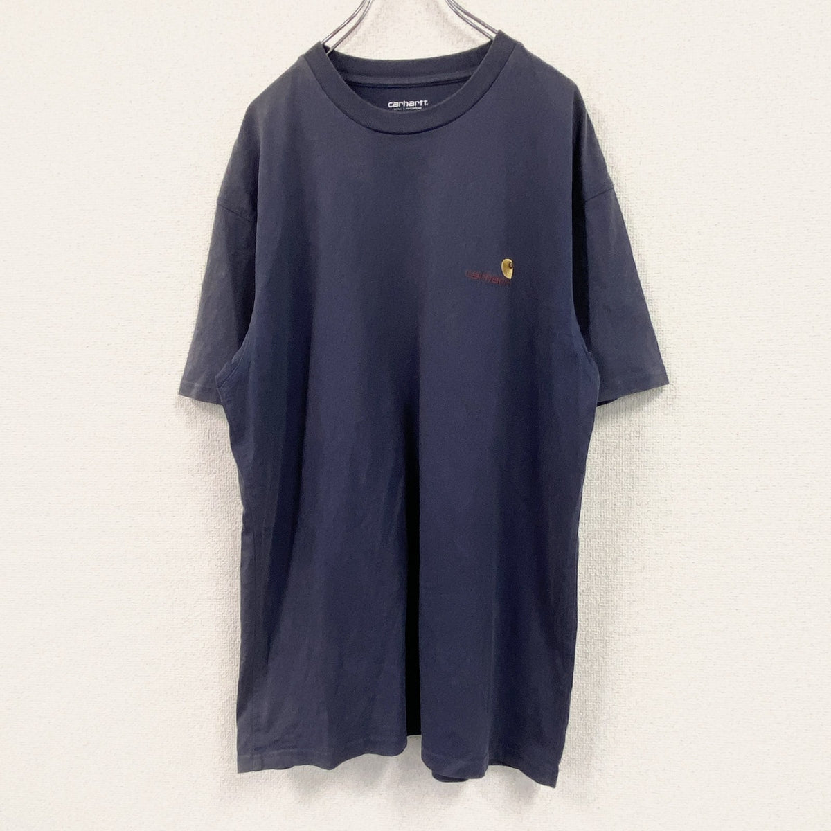 Carhartt　カーハート　半袖Tシャツ　刺ロゴ　ワンポイント　紺　ネイビー　XLサイズ カットソー メンズ コットン 古着