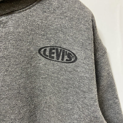 古着 used　Levi's リーバイス　長袖ロゴプリントパーカー　スウェット　プルオーバー　ポケット　グレー　XLサイズ